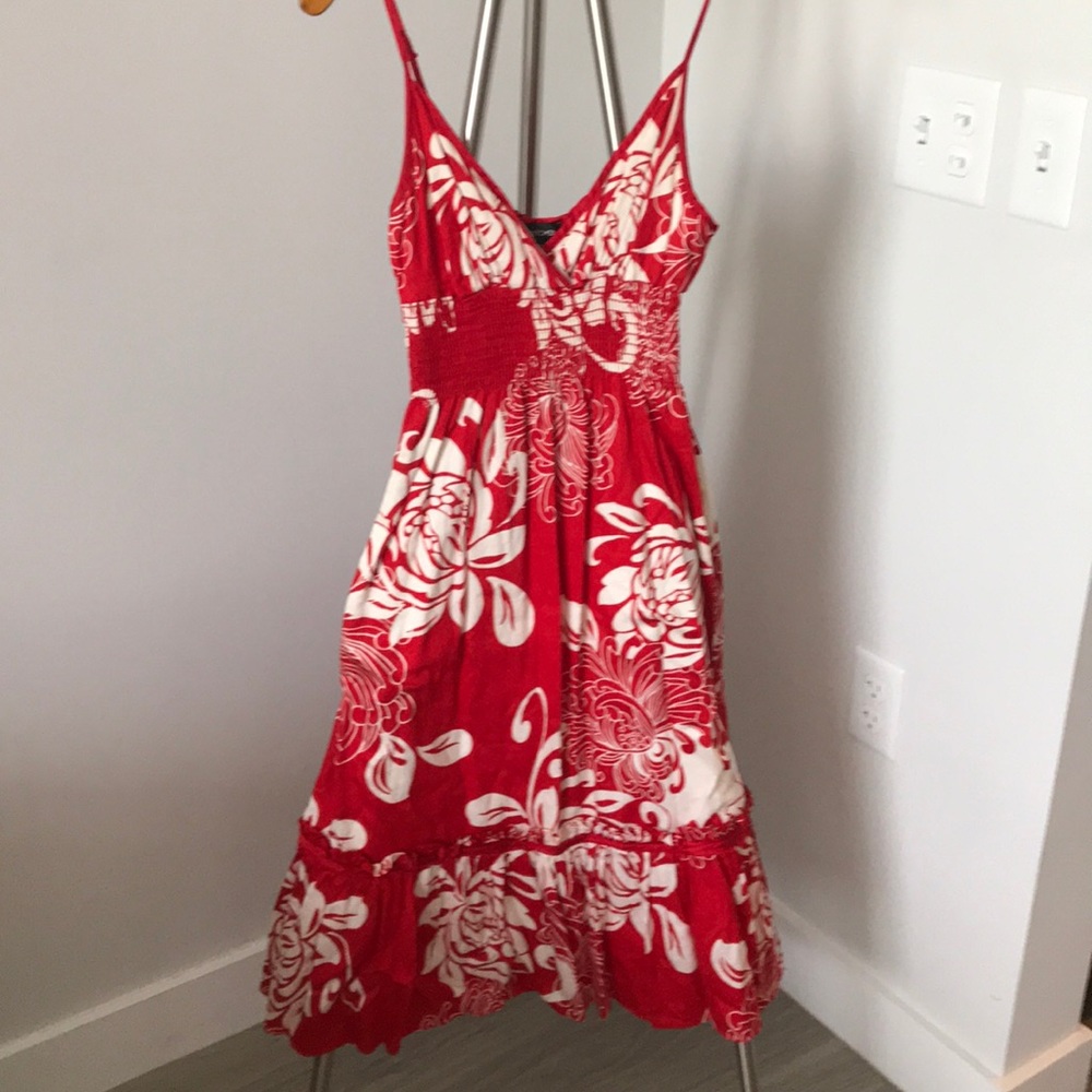 Bebe Red and Cream Maxi Dress
